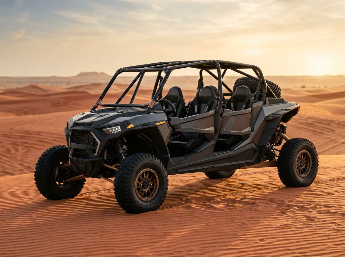 Front three-quarter view of a 4-seater 1000 CC dune buggy in Dubai