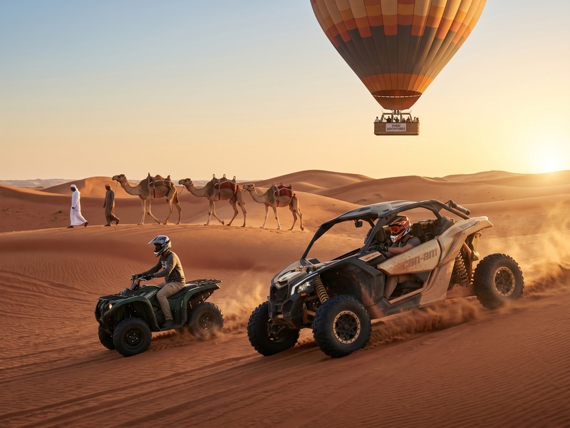 Dubai red desert sand dunes at sunset