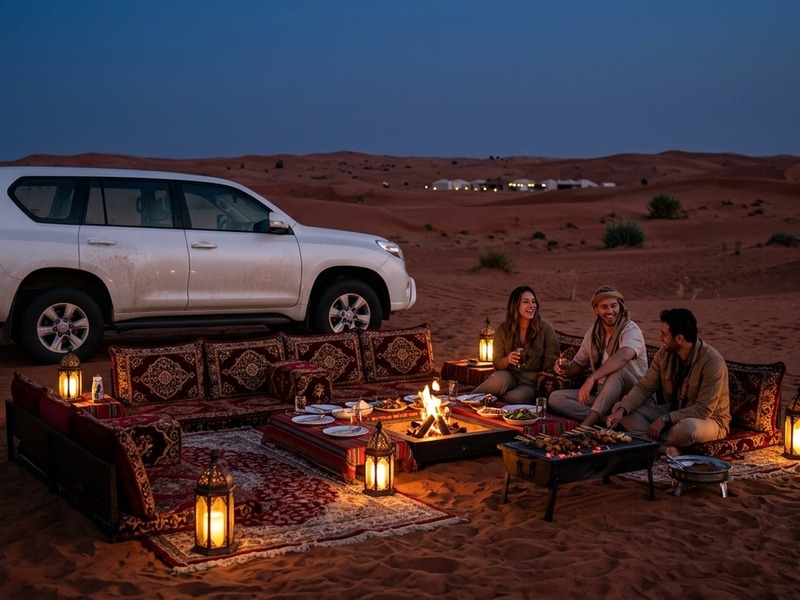 Private classic evening desert safari with VIP majlis and premium camp