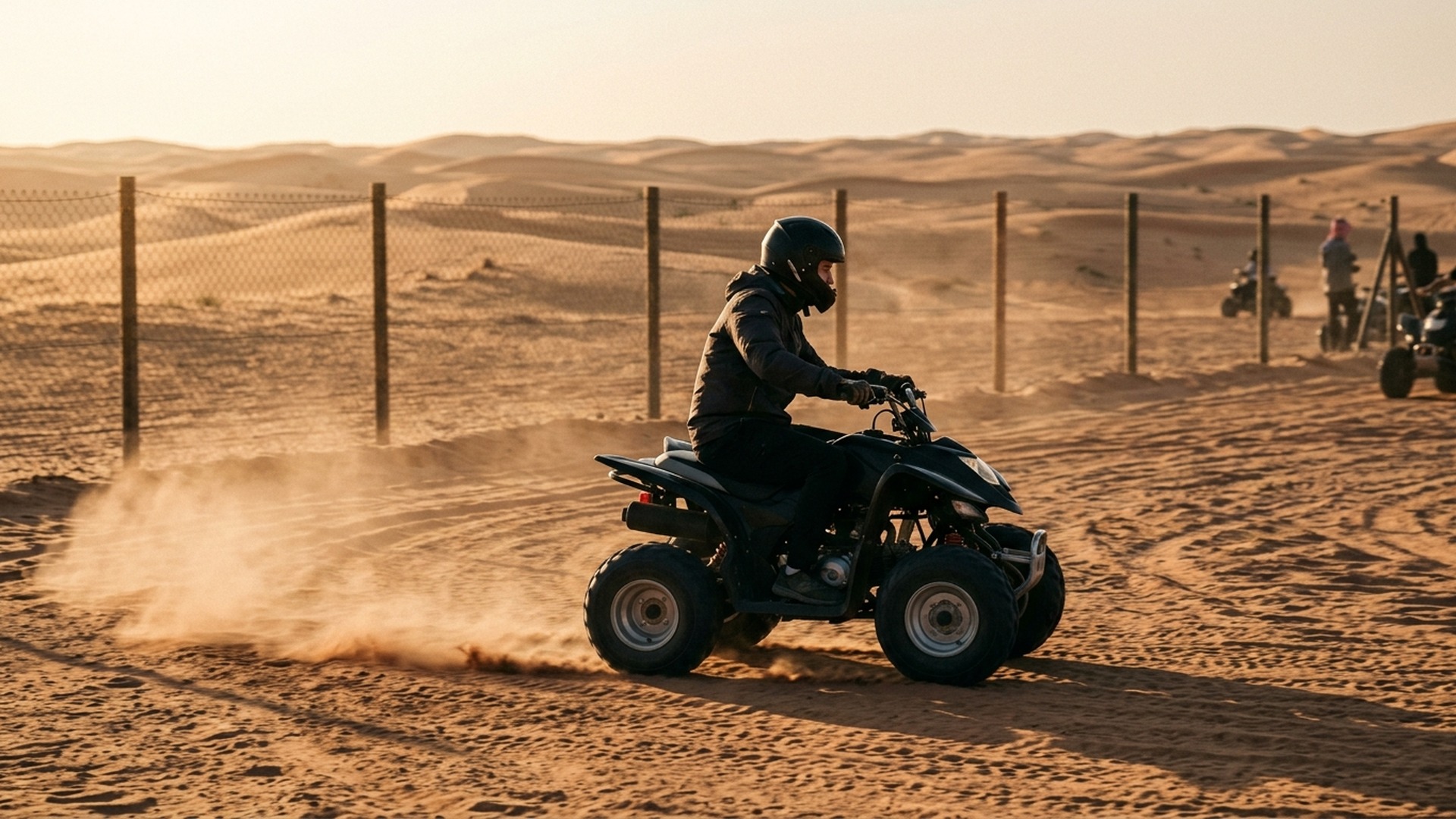 COBRA quad bike kicking up red sand on Liwa beginner track