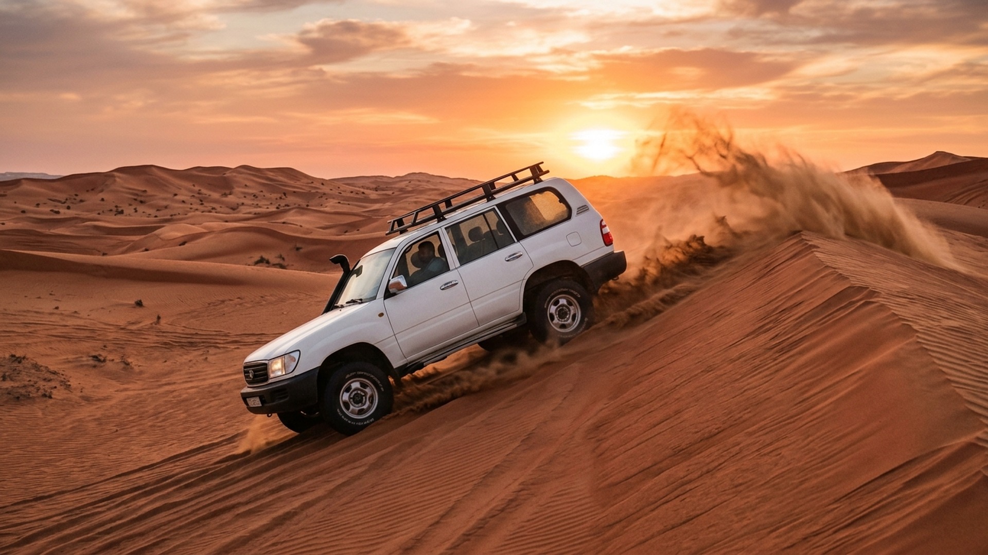 4WD dune bashing at Lahbab sunset