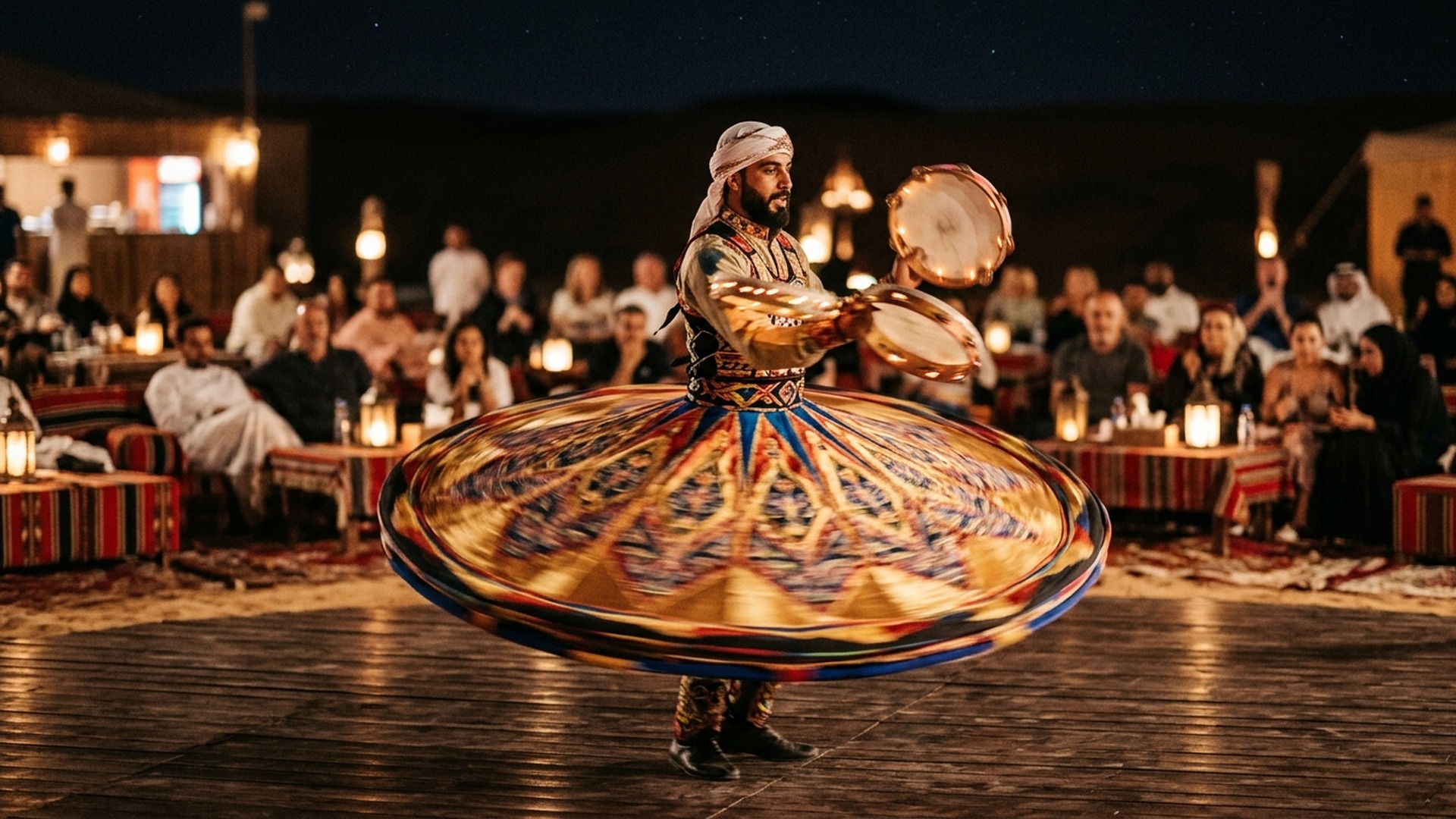 Tanoura dancer performing at Lahbab camp