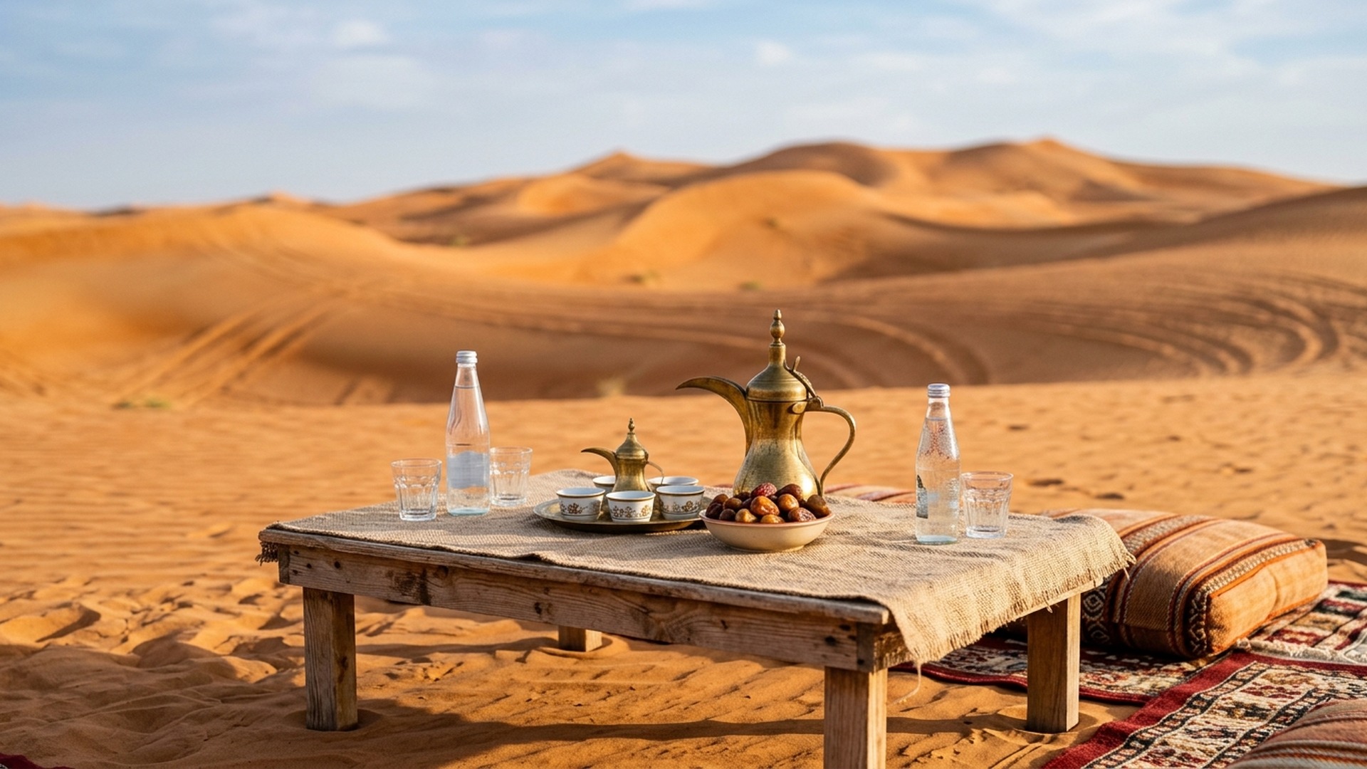 Combo safari refreshments — Arabic coffee, dates, water at Bedouin camp