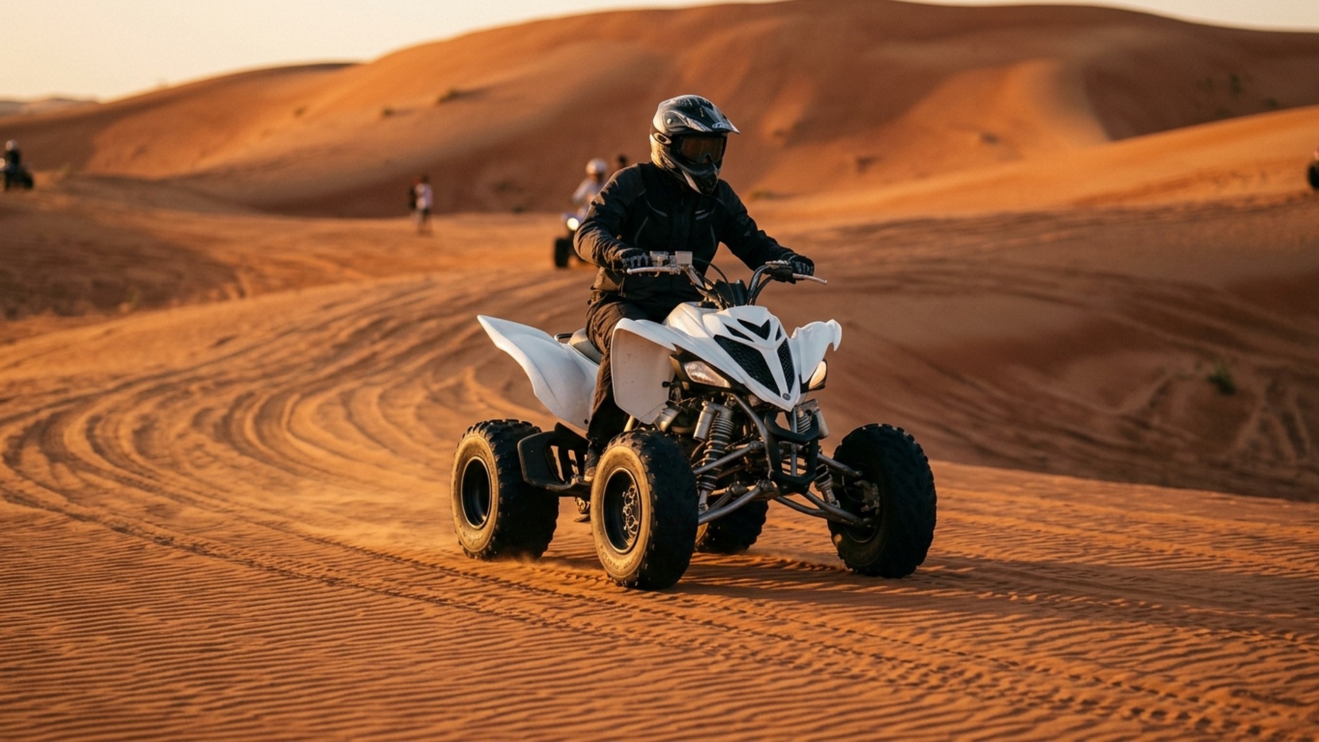 Rider on SHARMAX at Liwa sunrise