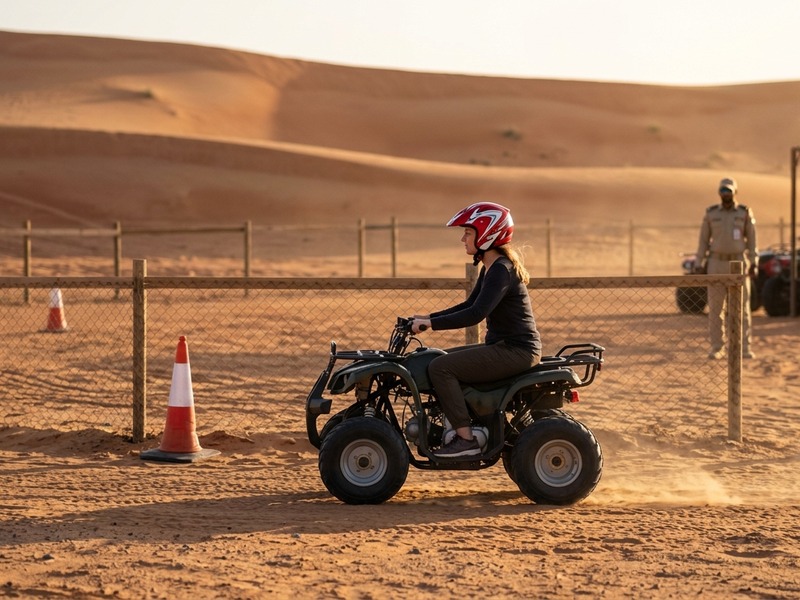 COBRA single seater quad bike rider on fenced Lahbab beginner track