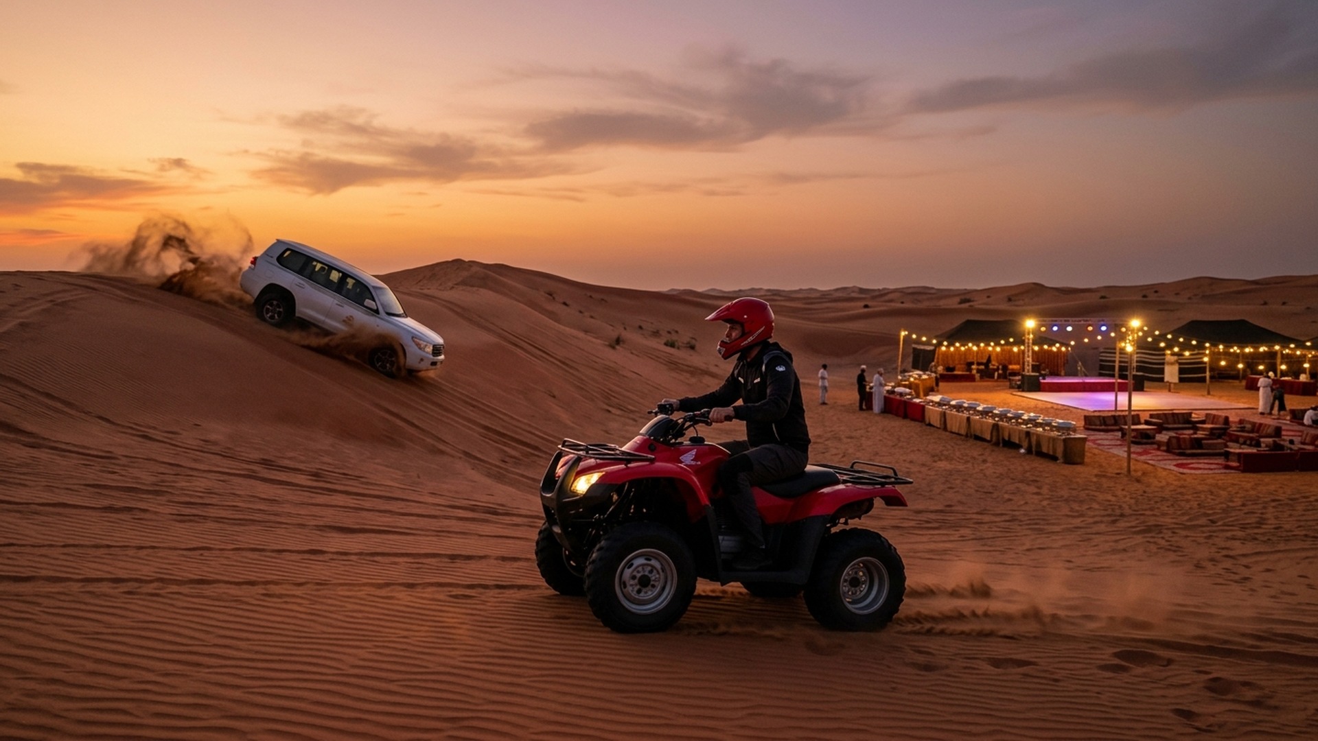 Evening Yamaha quad ride and Bedouin camp BBQ at Lahbab Desert Dubai